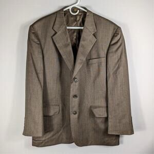 Stafford Traveler Plus 44S Brown Wool Blazer Jacket Men Herringbone 3 Button